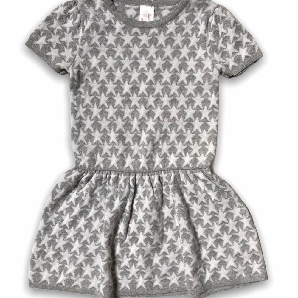 𝅺CAT & Jack Girl 3T Silver White Star‎ Sweater Dress